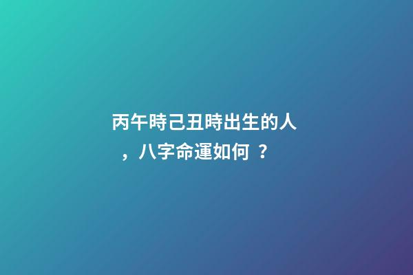 丙午時己丑時出生的人，八字命運如何？